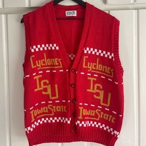 Vintage Iowa State Cyclone Knit Sweater Vest with Checkered Detail